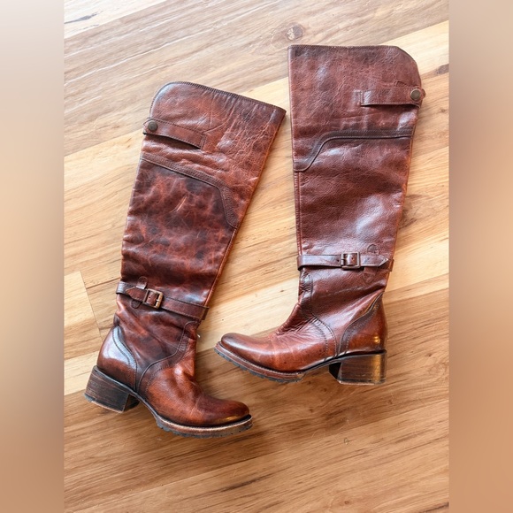 Freebird Steven Quebec Brown Leather Tall Over The Knee Riding Boots distressed